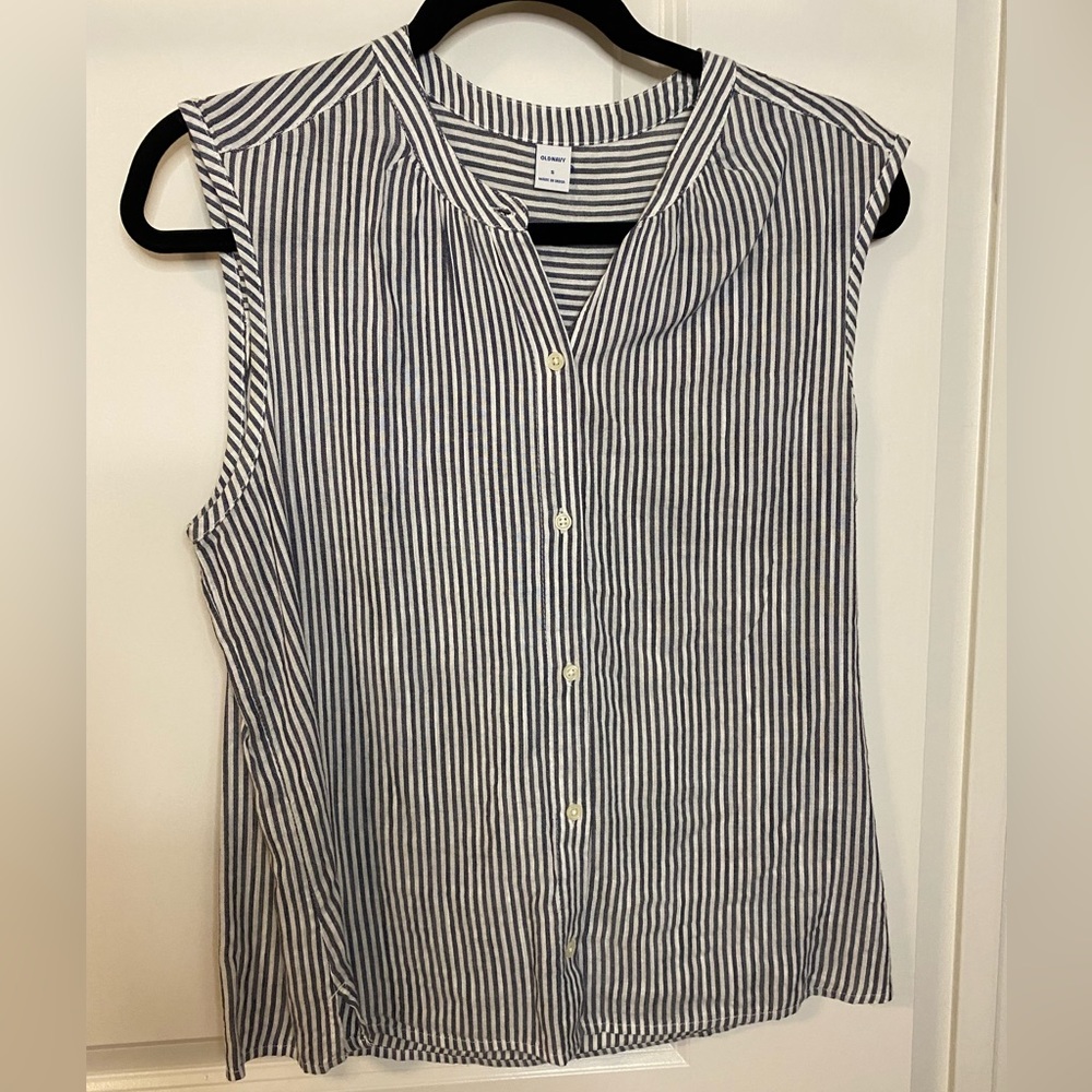 Grey and white striped button down top